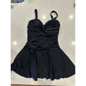Shekini Women's One Piece Swimdress Black Size S Ruched Bodice Adjustable Straps
